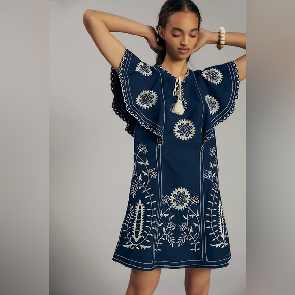 Anthropologie Tops - LET ME BE by ANTHROPOLOGIE Embroidered Tunic Dress in Blue Motif